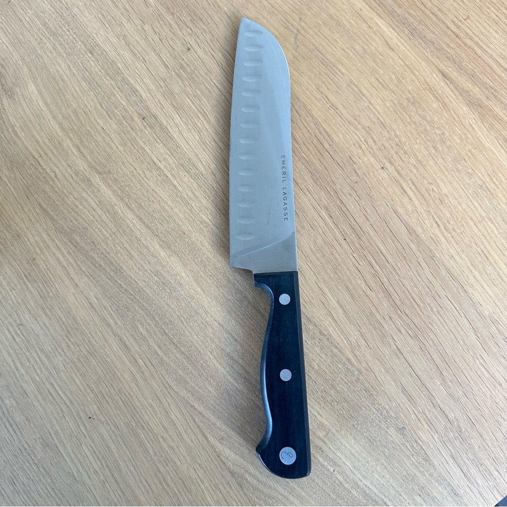 EMERIL LAGASSE 7” Santoku Knife Blade Stainless Steel Forged Black Rivet Handle